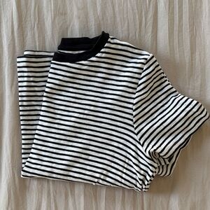 Marled Black and White Striped Short Sleeve Tee